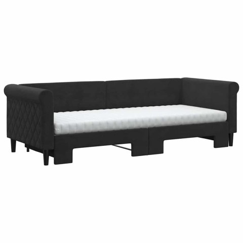 Sofa rozsuwana z materacami, czarna, 80x200 cm, aksamit
