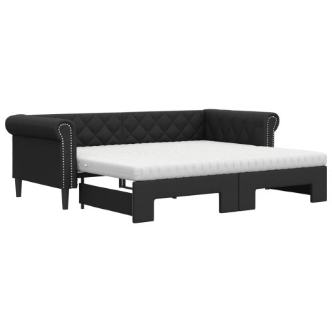 Sofa rozsuwana z materacami, czarna, 90x200 cm, ekoskóra