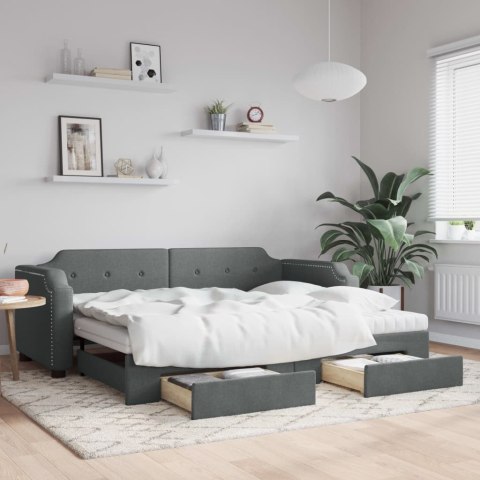 Sofa rozsuwana z szufladami, ciemnoszara, 100x200 cm, tkanina