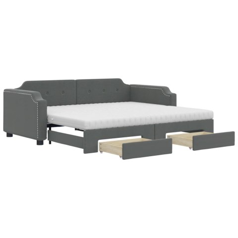 Sofa rozsuwana z szufladami, ciemnoszara, 100x200 cm, tkanina