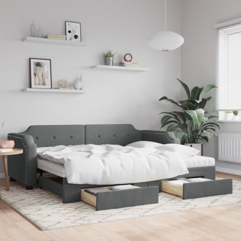 Sofa rozsuwana z szufladami, ciemnoszara, 90x200 cm, tkanina