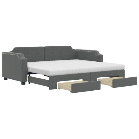 Sofa rozsuwana z szufladami, ciemnoszara, 90x200 cm, tkanina