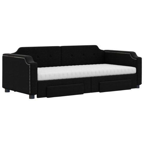 Sofa rozsuwana z szufladami, czarna, 100x200 cm, tkanina