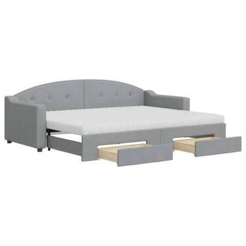 Sofa rozsuwana z szufladami, jasnoszara, 80x200 cm, tkanina