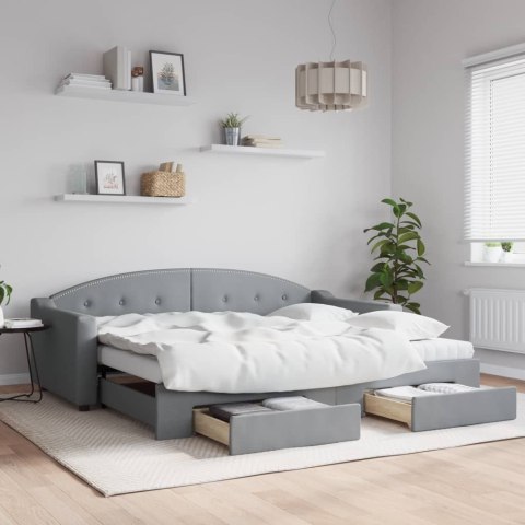 Sofa rozsuwana z szufladami, jasnoszara, 90x200 cm, tkanina