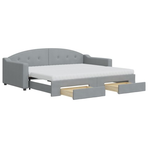Sofa rozsuwana z szufladami, jasnoszara, 90x200 cm, tkanina