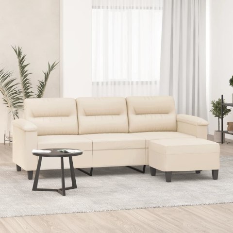 3-os. sofa z podnóżkiem, beżowa, 180 cm, obita mikrofibrą