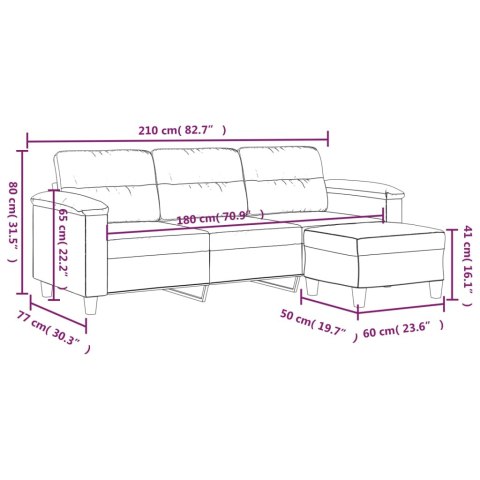 3-os. sofa z podnóżkiem, beżowa, 180 cm, obita mikrofibrą