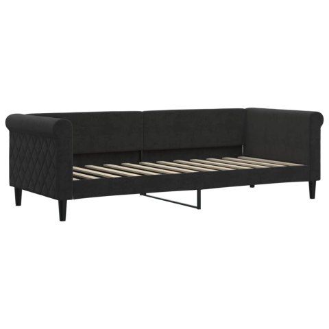 Sofa rozsuwana z szufladami, czarna, 80x200 cm, aksamit