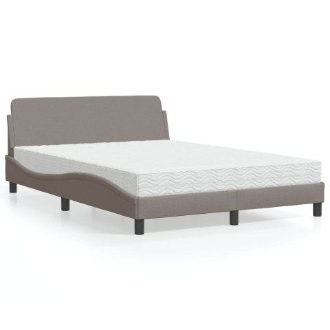Łóżko z materacem, Dover, taupe, 140x190 cm, obite tkaniną