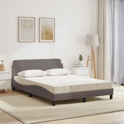 Łóżko z materacem, Dover, taupe, 140x190 cm, obite tkaniną