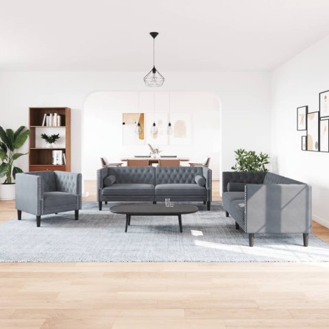 3-cz. wypoczynek Chesterfield z wałkami, ciemnoszary, aksamit