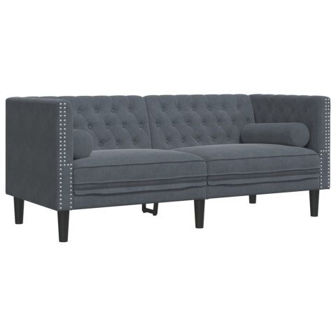 3-cz. wypoczynek Chesterfield z wałkami, ciemnoszary, aksamit