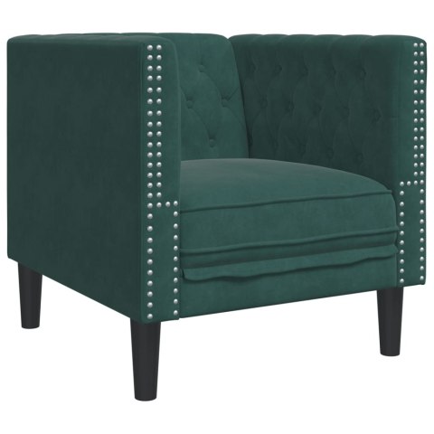 3-cz. wypoczynek Chesterfield z wałkami, ciemnozielony, aksamit