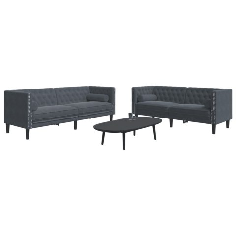 2-cz. wypoczynek Chesterfield z wałkami, ciemnoszary, aksamit