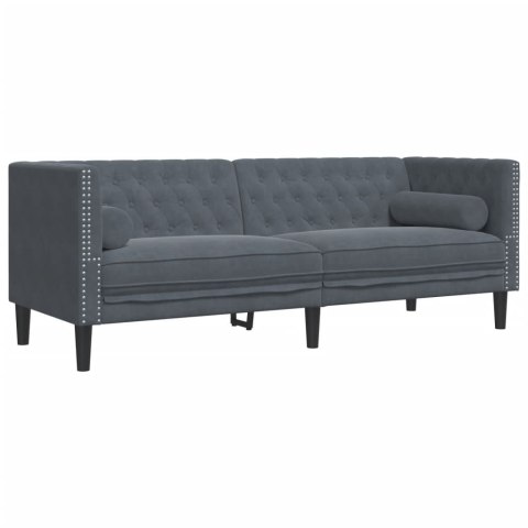 2-cz. wypoczynek Chesterfield z wałkami, ciemnoszary, aksamit