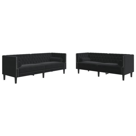 2-cz. wypoczynek Chesterfield z wałkami, czarny, aksamit