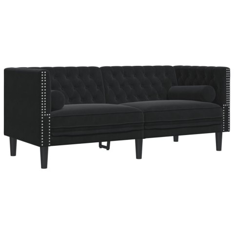 2-cz. wypoczynek Chesterfield z wałkami, czarny, aksamit