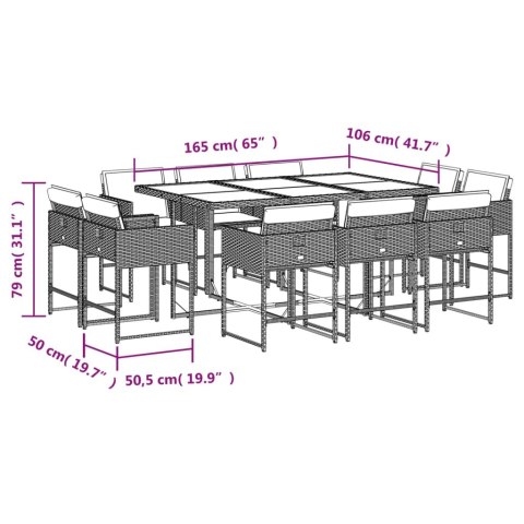 11-cz. zestaw mebli do ogrodu, z poduszkami, czarny rattan PE