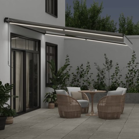 Ręcznie zwijana markiza z LED, antracytowo-biała, 400x350 cm