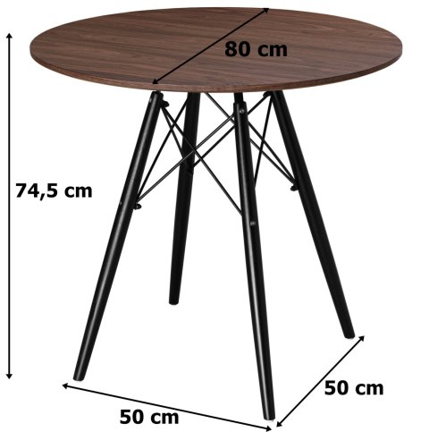 Stół loft nowoczesny okrągły Paris Black 80 cm jesion