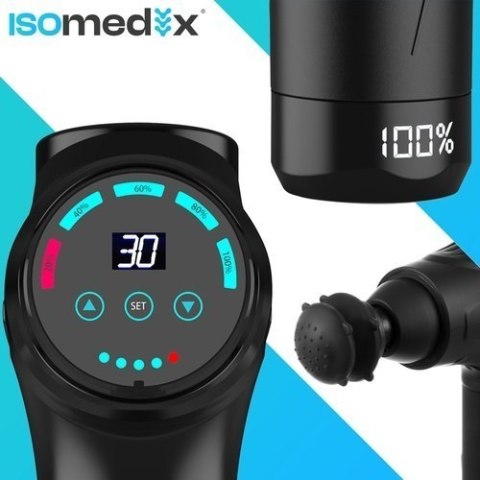 Pistolet do masażu ISOMEDIX 30 poziomów 12 końcówek masażer etui czarny