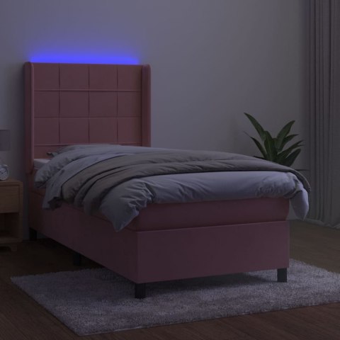 Łóżko kontynentalne z materacem i LED, różowy aksamit 80x200 cm