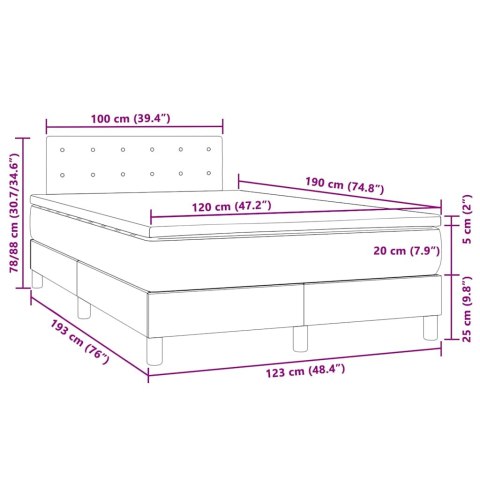 Łóżko kontynentalne z materacem i LED, szare, 120x190 cm
