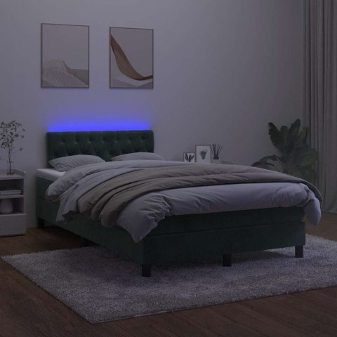 Łóżko kontynentalne z materacem i LED, ciemnozielone, 120x190cm