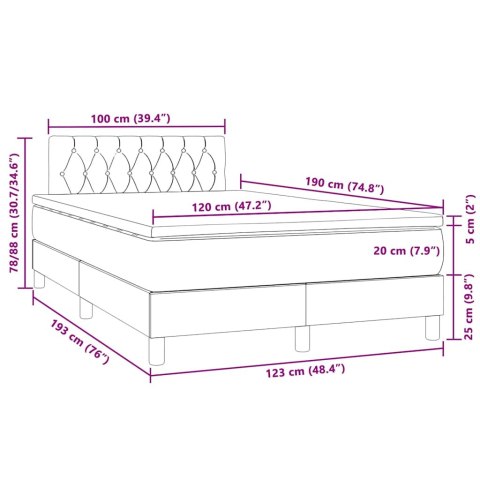 Łóżko kontynentalne z materacem i LED, ciemnozielone, 120x190cm