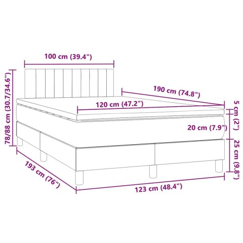 Łóżko kontynentalne z materacem i LED, granatowe, 120x190 cm
