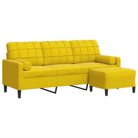 3-osobowa sofa z podnóżkiem, żółta, 180 cm, aksamit