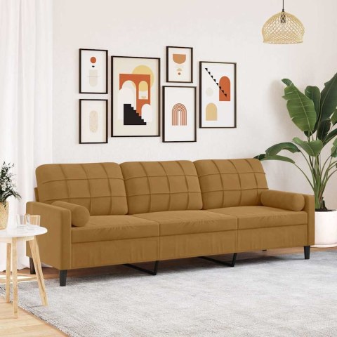 3-osobowa sofa z poduszkami, brązowa, 210 cm, aksamit