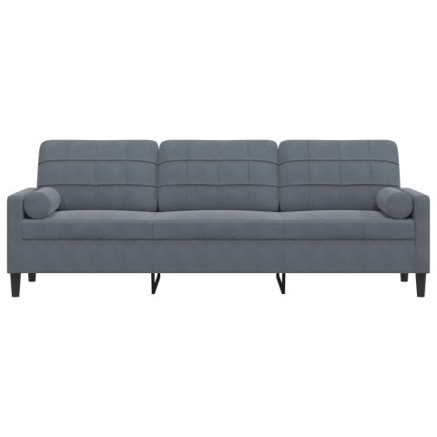 3-osobowa sofa z poduszkami, ciemnoszara, 210 cm, aksamit