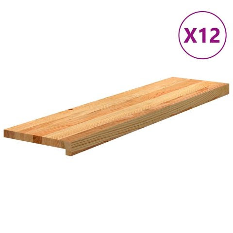 Stopnie schodowe, 12 szt. brązowe 100x25x2cm lite drewno dębowe