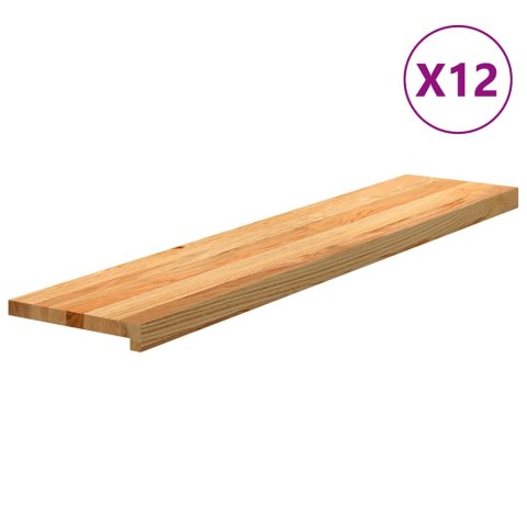 Stopnie schodowe, 12 szt. brązowe 120x30x2cm lite drewno dębowe