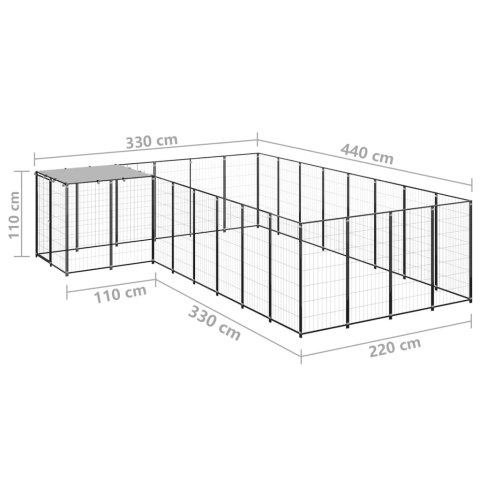 Kojec dla psa, czarny, 10,89 m², stalowy