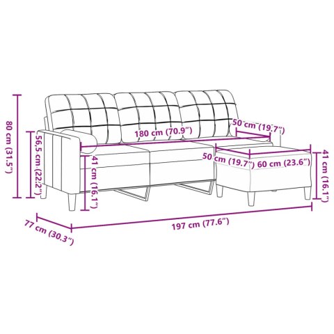 3-osobowa sofa z podnóżkiem, ciemnoszary, 180 cm, aksamit