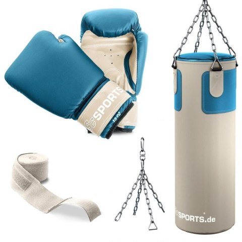 Worek bokserski z akcesoriami beżowo-niebieski, 25 kg