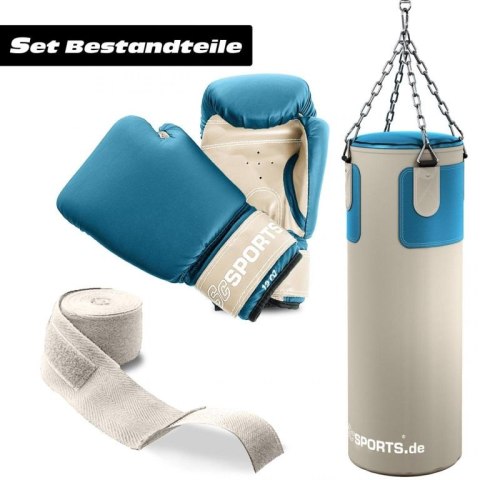 Worek bokserski z akcesoriami beżowo-niebieski, 25 kg