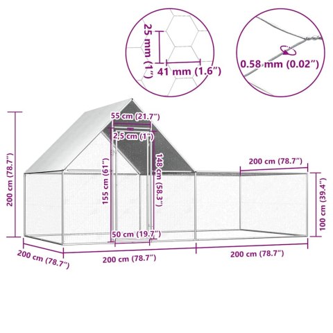 Woliera dla kur, 4 x 2 x 2 m, galwanizowana stal
