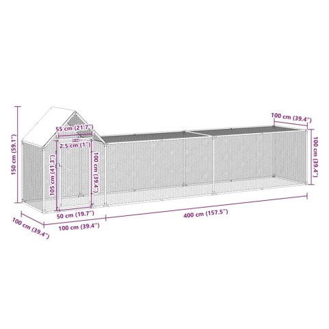 Woliera dla kur, 5 x 1 x 1,5 m, galwanizowana stal