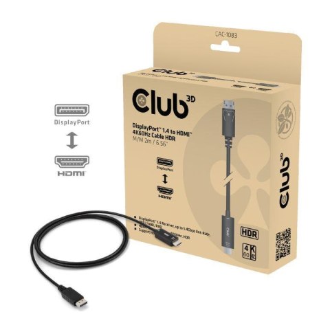 CABLE DP TO HDMI 2M/CAC-1083 CLUB3D