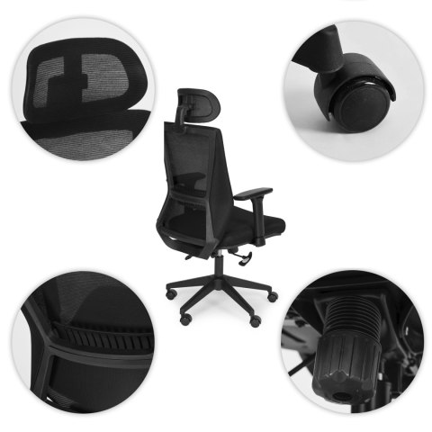 Fotel biurowy obrotowy ergonomiczny regulacja wysokości czarny ModernHome