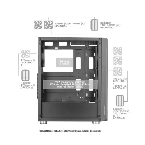 TACENS MARS MC-F 4x120mm ARGB ATX- obudowa