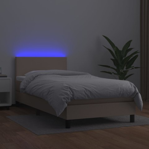 Łóżko kontynentalne, materac i LED cappuccino ekoskóra 80x200cm