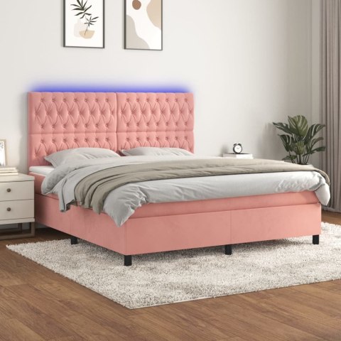 Łóżko kontynentalne z materacem i LED, różowy aksamit 180x200cm