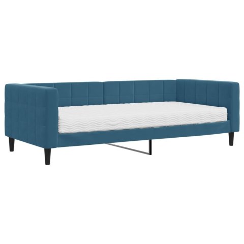 Sofa z materacem do spania, niebieska, 90x200 cm, aksamit