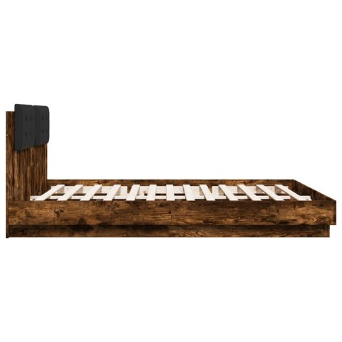 Rama łóżka z wezgłowiem i LED, przydymiony dąb, 180x200 cm