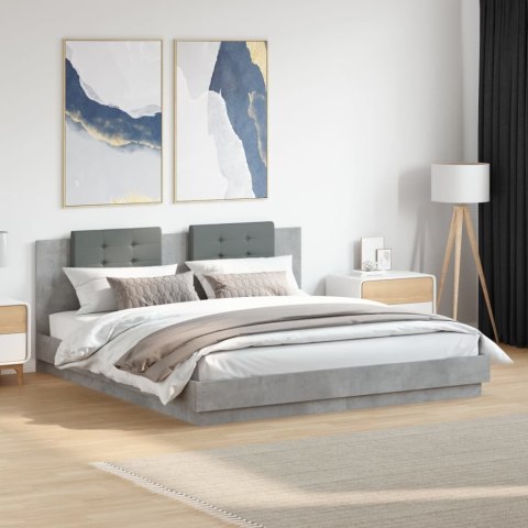 Rama łóżka z wezgłowiem i LED, szarość betonu, 180x200 cm